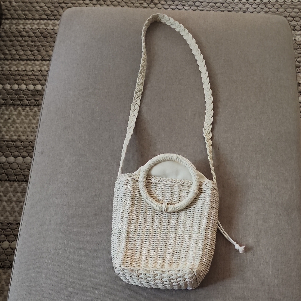 Le Chateau Cream Crossbody Bag with Woven Design